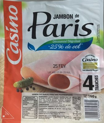 Jambon de Paris découenné dégraissé -25% de sel par rapport à la moyenne des jambons cuits choix du marché